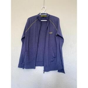 HUGO BOSS Sweater Full Zip Mens Small Navy Blue/Yellow Contrasting Casual